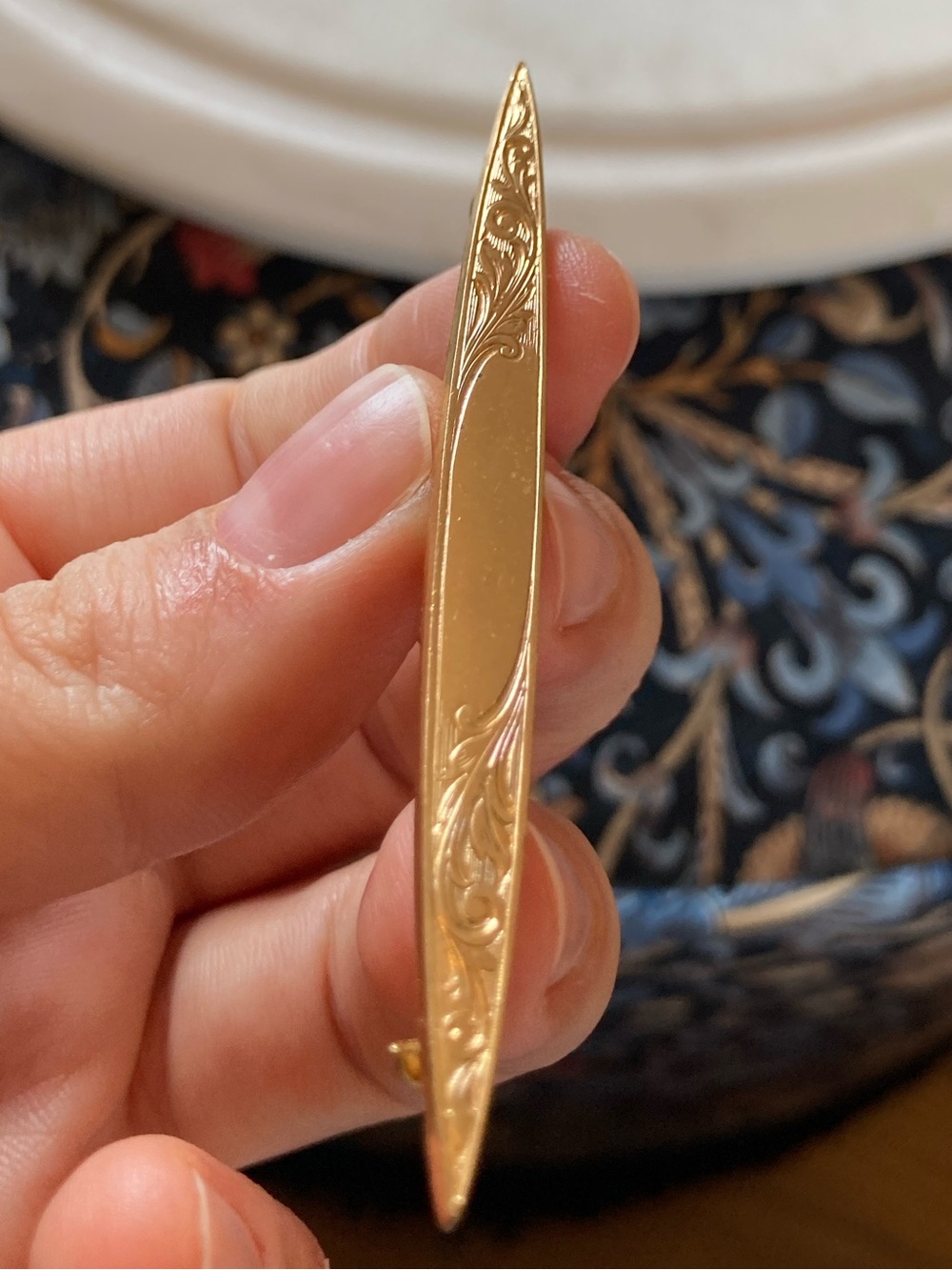 Antique Victorian Engraved Floral Gold Gilt Bar Brooch C-Clasp